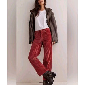 Free People Risk Taker Cord Jeans Midrise Straight Stretch Rust Red Size 24 NWT